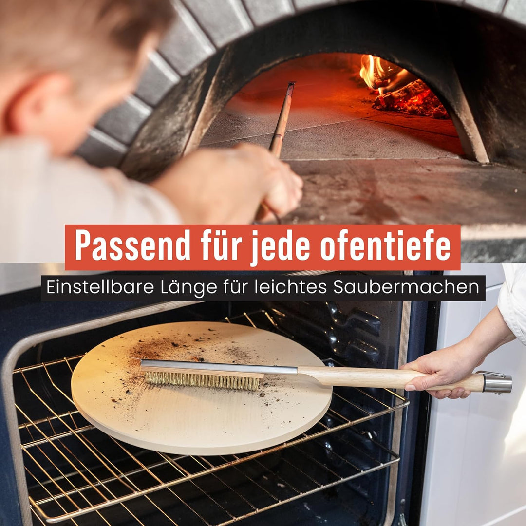 Chef Pomodoro Pizzaofen-Bürste mit Schaber – Verstellbarer Griff (55cm bis 87.7cm), Pizzastein-Bürst