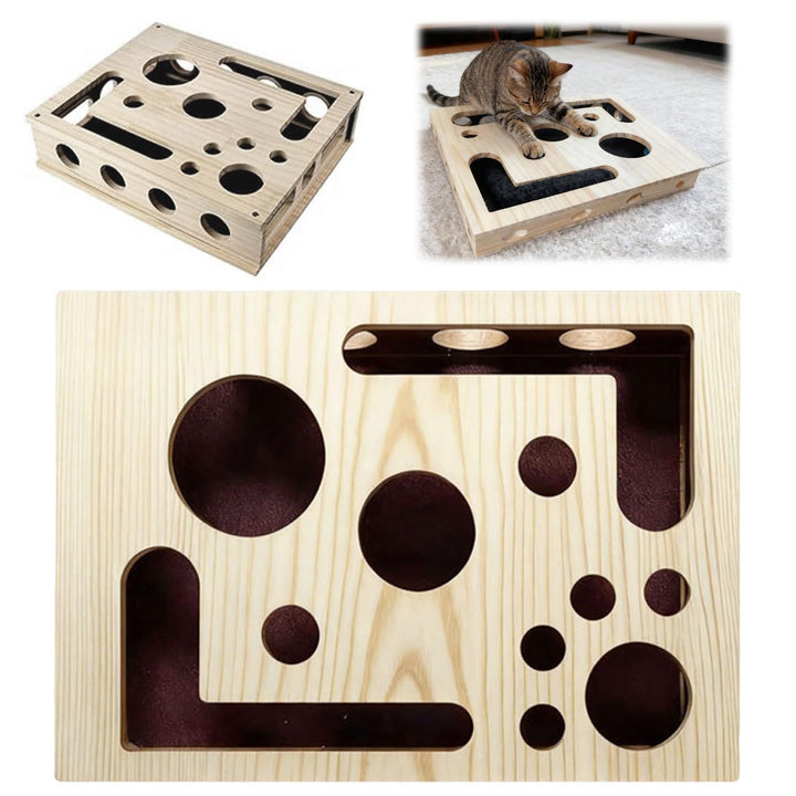 Katzenkratzpuzzle Anreicherungsbox, Holz Katzen Kratzbrett 30x25cm, Kratzpappe für Katzen, Katzenspi
