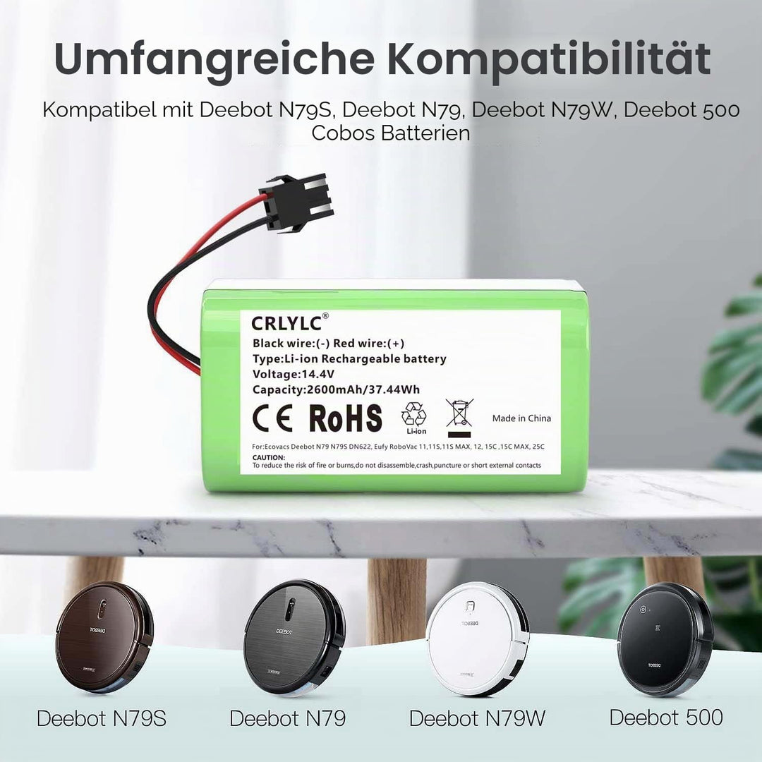 CRLYLC 14,4V 2600mAh Ersatzakku für Ecovacs Deebot N79 N79S DN622, IKHOS S14 S15,Eufy RoboVac 11,11S