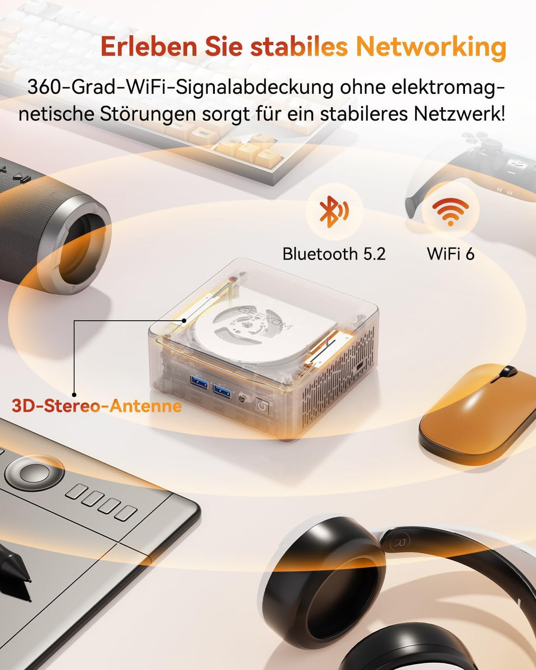 GEEKOM NUC Mini PC A 5, AMD Ryzen 7 5800H (bis zu 4.4GHz) Desktop PC, Mini Computer, 16 GB DDR4 512G