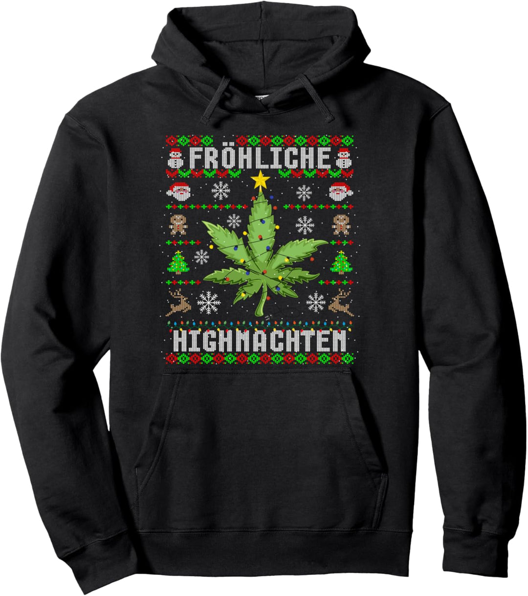 Ugly Christmas Frohe Highnachten Marihuana Weed Geschenk Pullover Hoodie