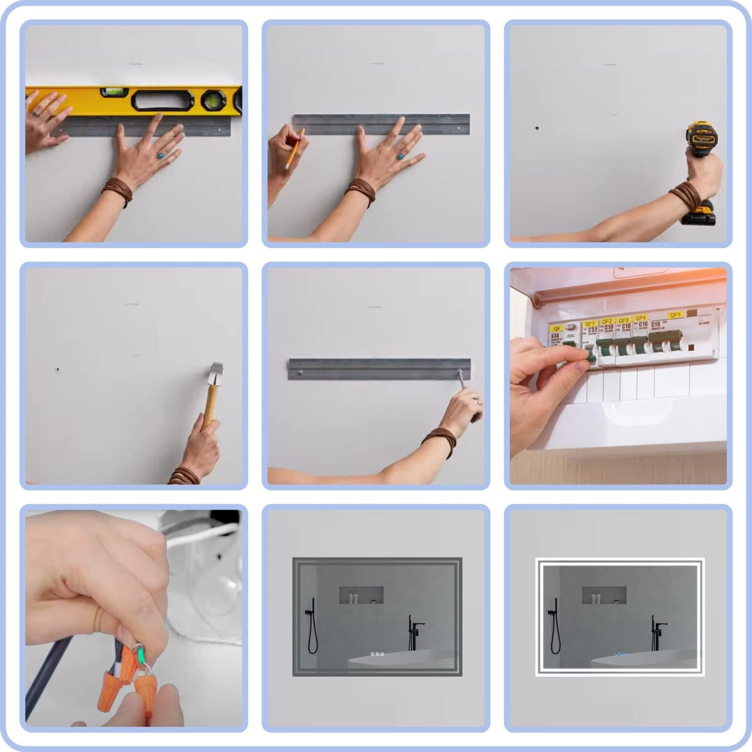 AQUABATOS Brussels-Serie Badspiegel Badezimmerspiegel mit Beleuchtung 80x60 cm Uhr Bluetooth Lautspr
