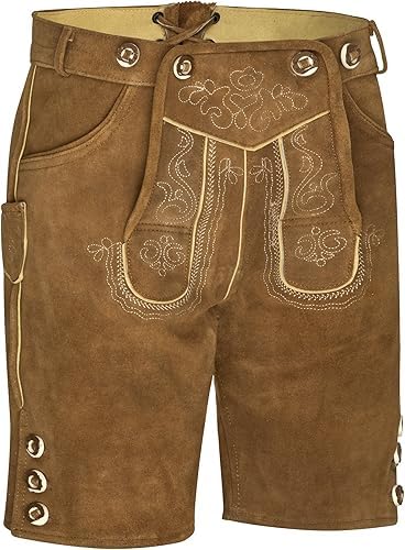 Premium Lederhose für Herren - Elegante Trachtenhose Gr.46-60 - Kurze Trachten Lederhose mit Träger