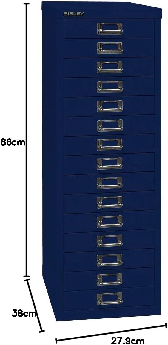 BISLEY MultiDrawer, 39er Serie, DIN A4, 15 Schubladen, Metall, 604 Grün, 38 x 27.9 x 86 cm