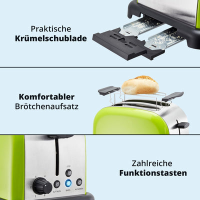 KHG Edelstahl Toaster mit Brötchenaufsatz, 2 Scheiben | 6 Bräunungsstufen mit Bräunungskontrolle, Kr