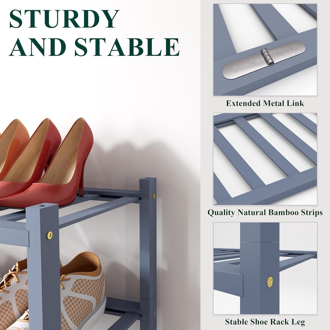 smiry Schuhregal aus Bambus, Schuhregal Platzsparend mit 3 Ebenen, Erweiterbar Stapelbar Shoe Rack,