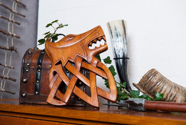 Windalf Wandbild Fenrir 24 cm Lokis Wolf Ragnarök Handarbeit aus Holz