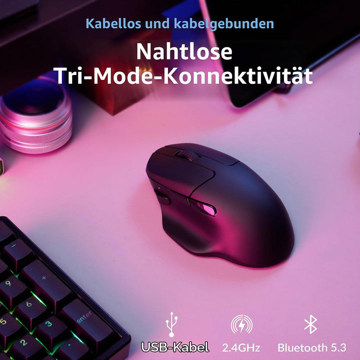 Keychron M7 8K Kabellose Maus, 8000 Hz Abtastrate, 30000 DPI Optische Computermaus, 2,4 GHz/Bluetoot
