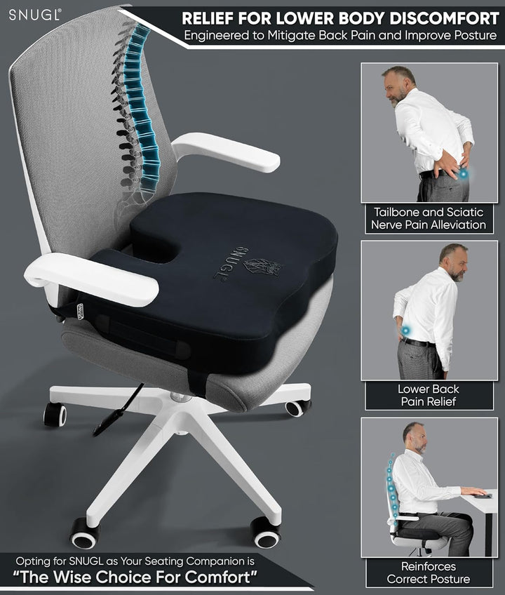 SNUGL Sitzkissen orthopädisch Memory Foam Steissbeinkissen | Stuhlkissen gegen Rückenschmerzen | Erg