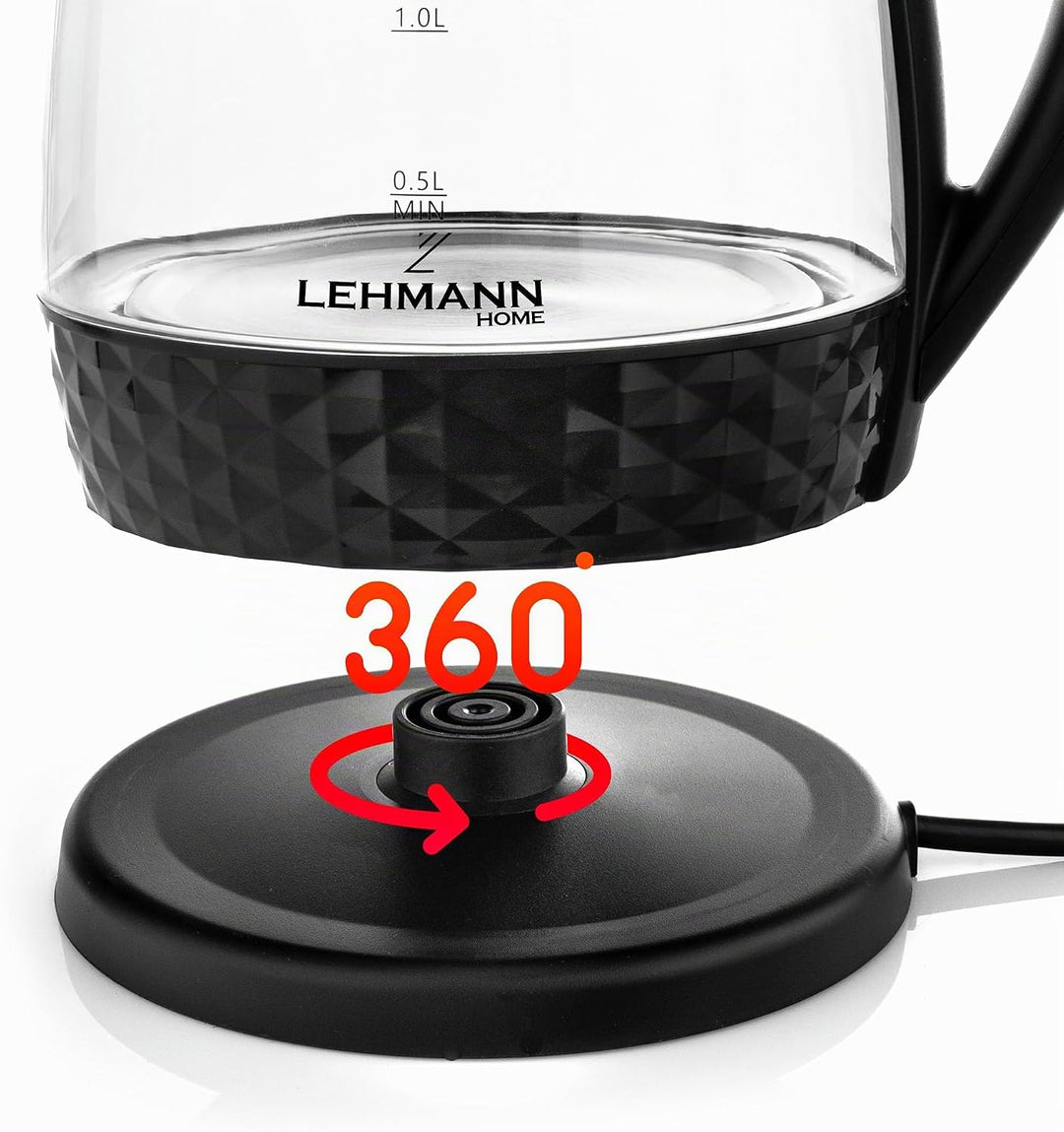 Lehmann LHOEK-2220C Glas-Wasserkocher für die Küche 2L, 2200W elektrischer Wasserkocher aus Glas, Wa