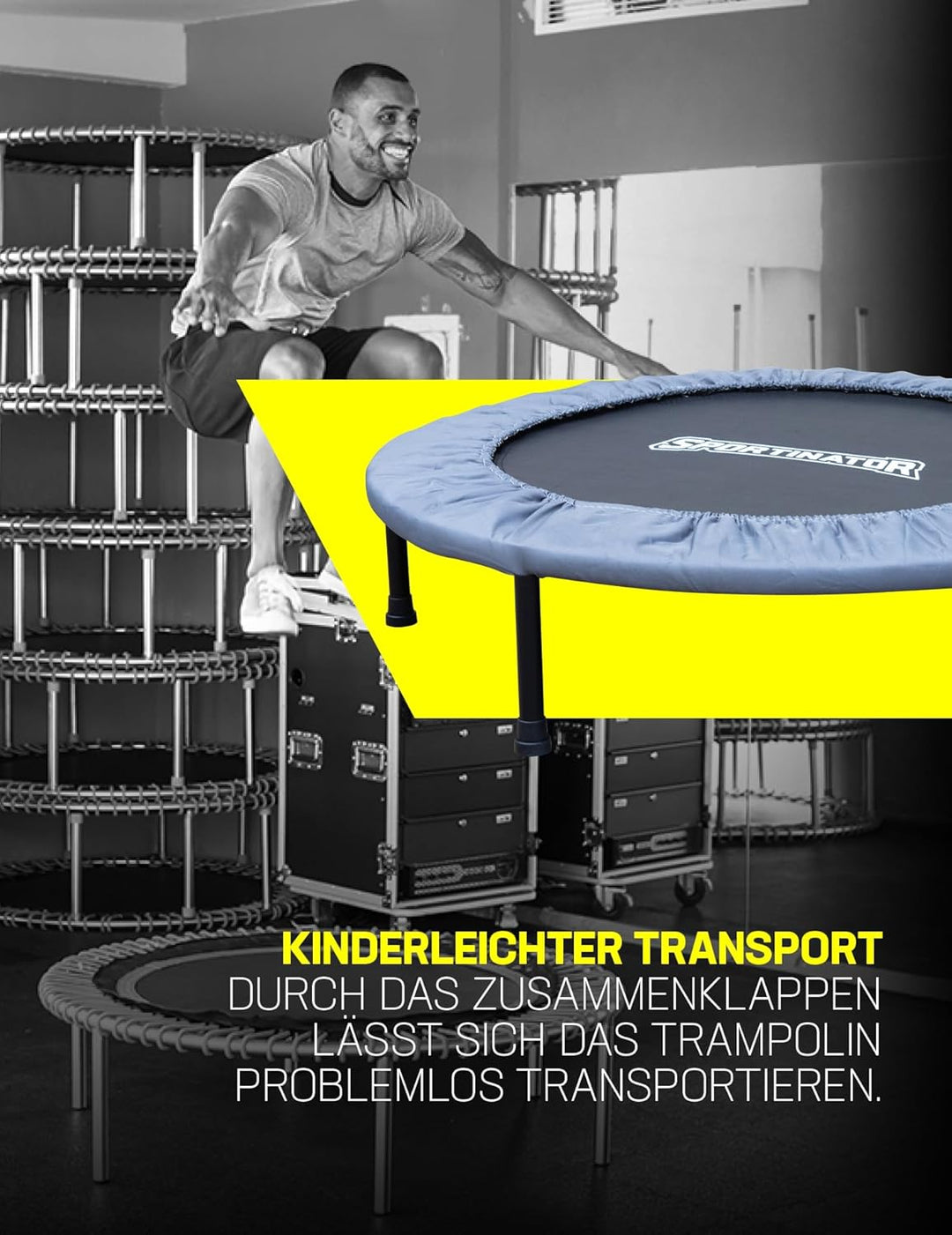 SPORTINATOR® Ukarus faltbares Indoor Fitness Trampolin Ø 96 cm, für Dein Training zu Hause, Koordina