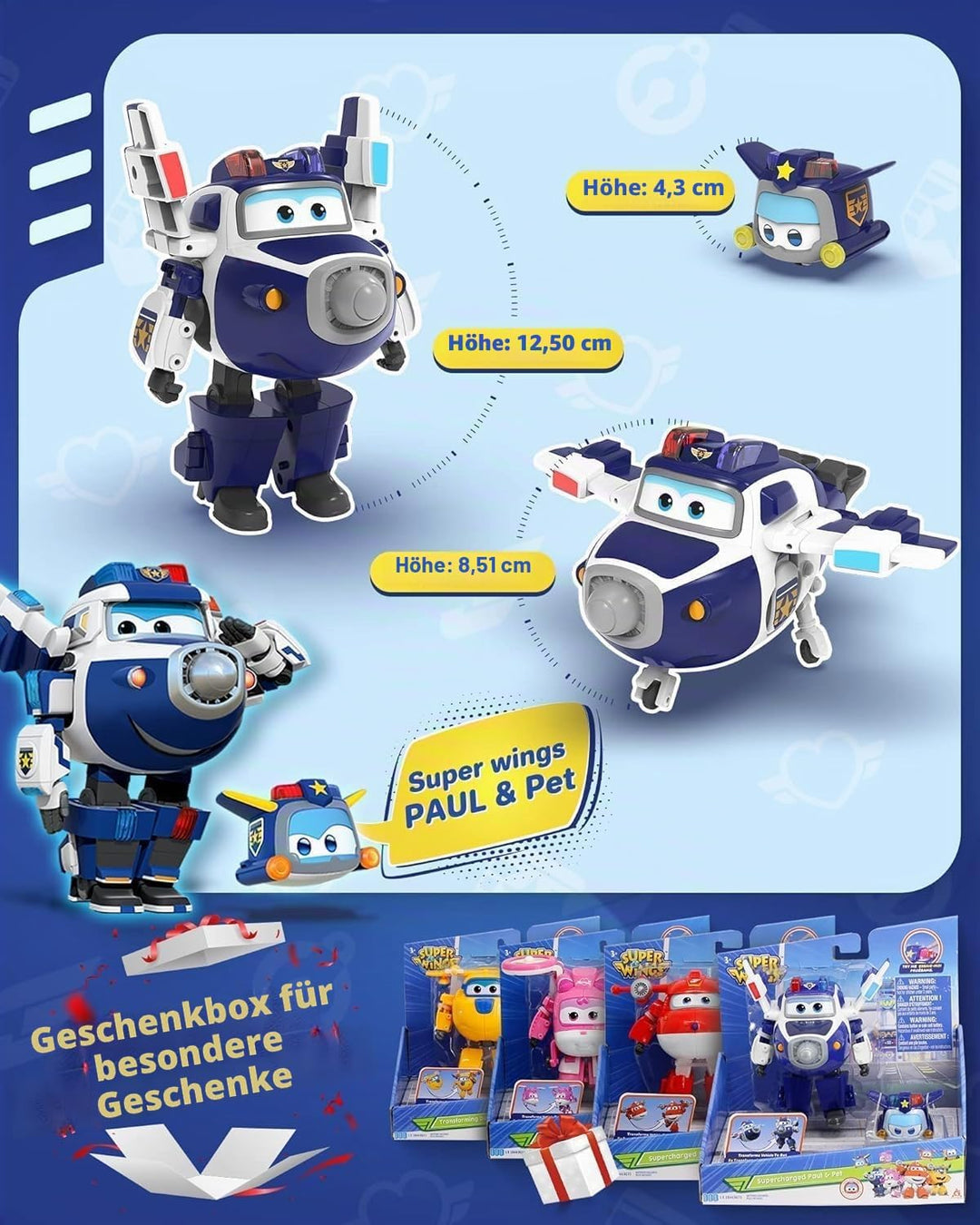 Super Wings EU750425 Transforming Supercharged Paul & Mini Super Pet Paul Toys for 3+ Year Old Boy G