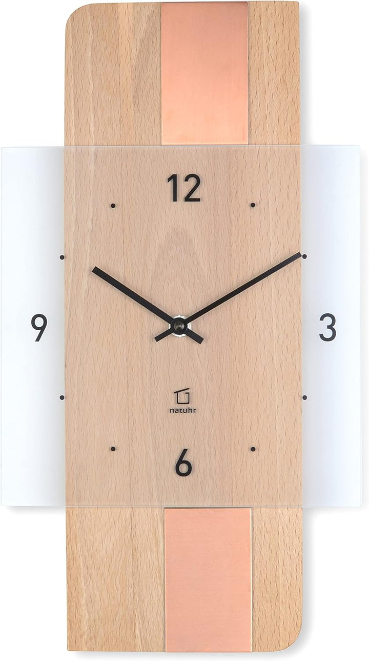 Natuhr Holz Metall Glas Wanduhr - Fusion - präzises Funk-Uhrwerk plastikfrei verpackt (Buche geölt/K