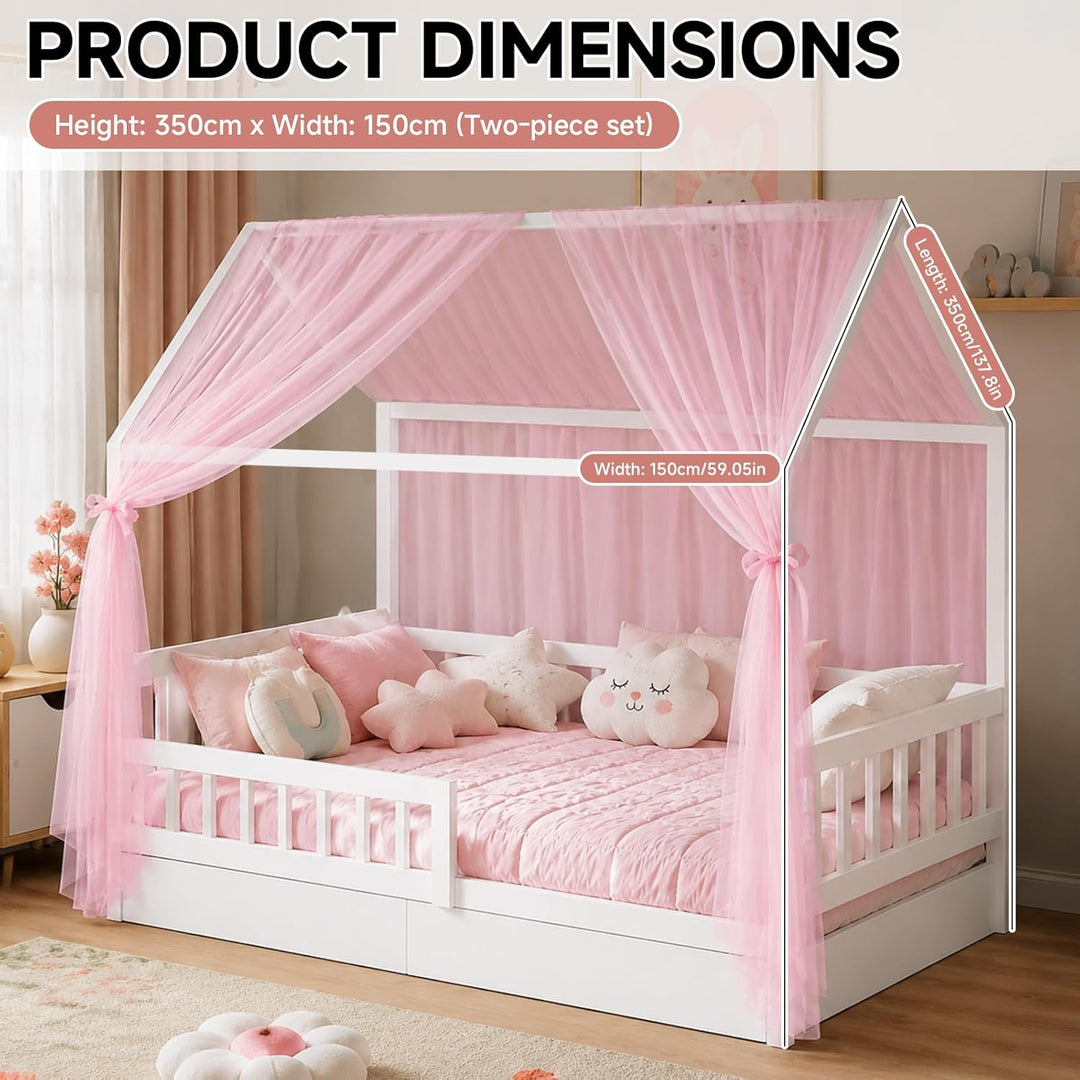 Betthimmel für Hausbett, 2 Stück Kinderzimmer Himmel 350x150cm, Hausbett Himmel aus Baumwoll-Musseli