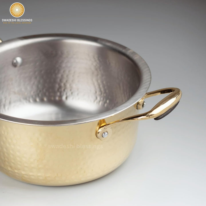 Swadeshi Blessings EXKLUSIVE RANGE Messingtopf / Suppentopf zum Kochen mit Deckel / Teflonfrei / Nat