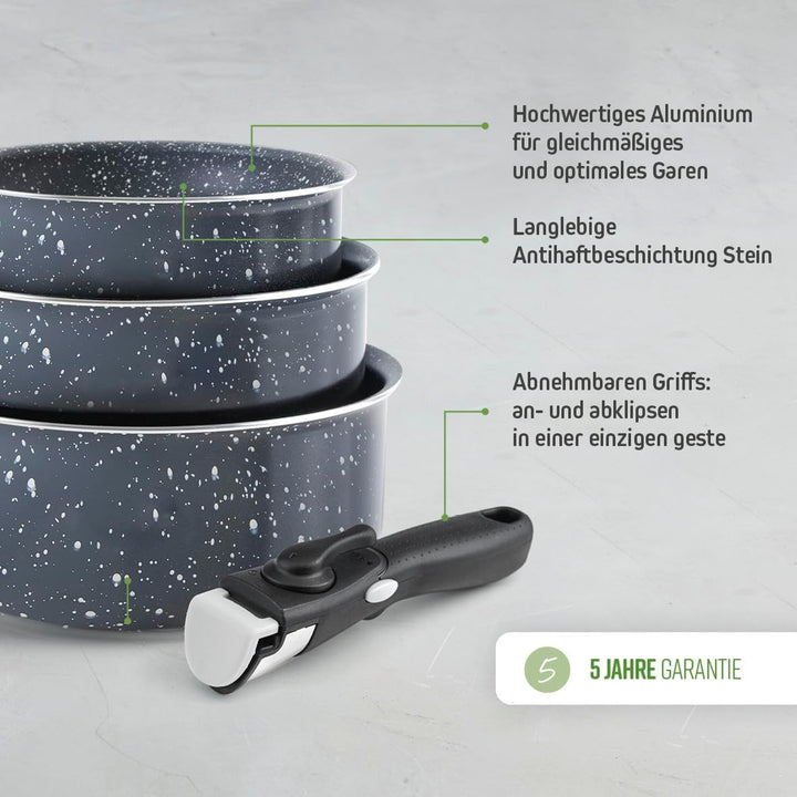 Qulinart by Brandt – Kochgeschirr aus gepresstem Aluminium – 3 Bratpfannen 20, 24 und 28 cm + 3 Töpf