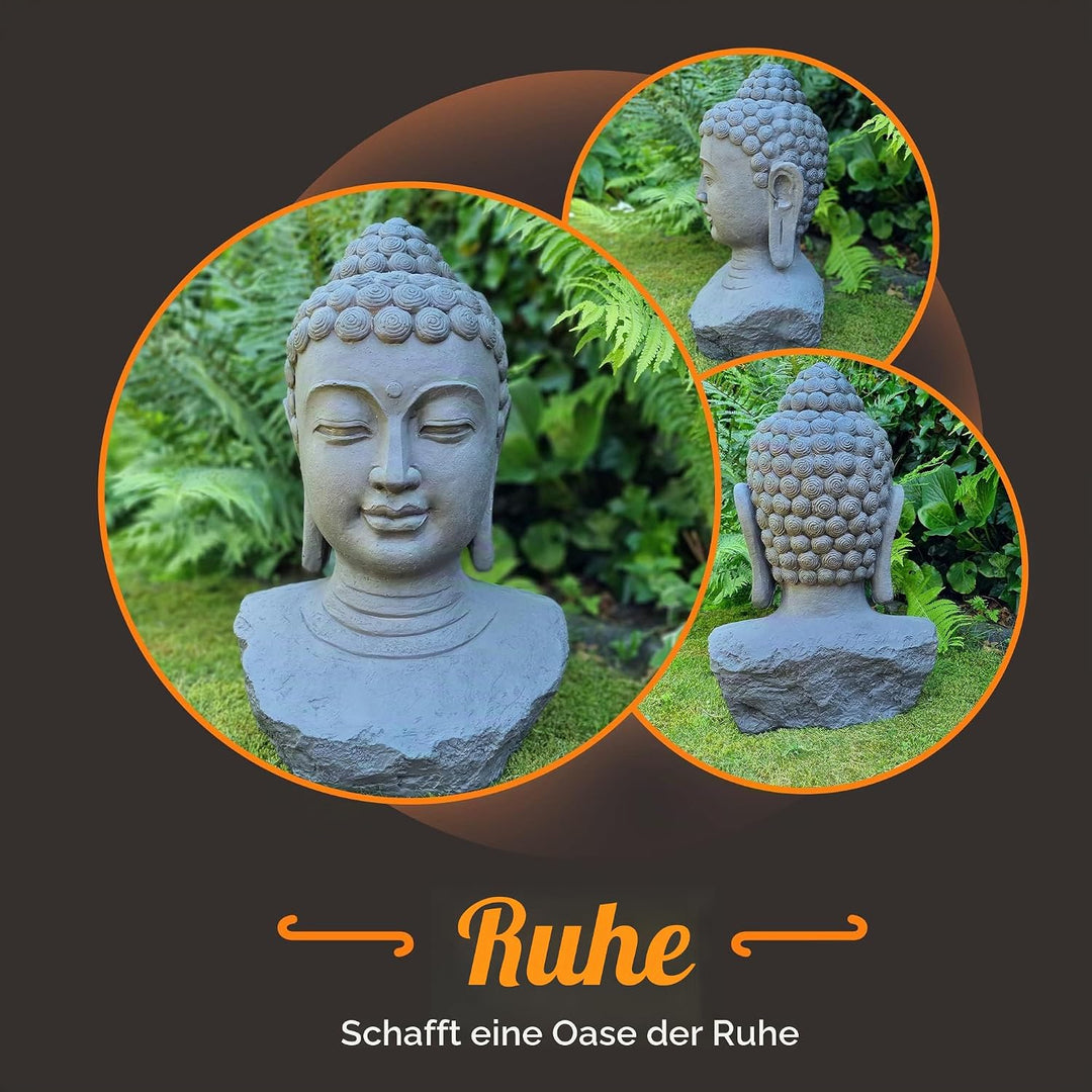 XL Buddha Kopf Gartenbilder für Outdoor - Meditation - Gross Dunkel Grau Gartenbild - 60cm