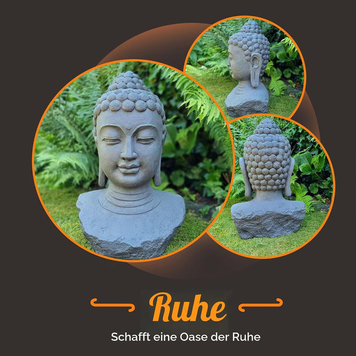 XL Buddha Kopf Gartenbilder für Outdoor - Meditation - Gross Dunkel Grau Gartenbild - 60cm
