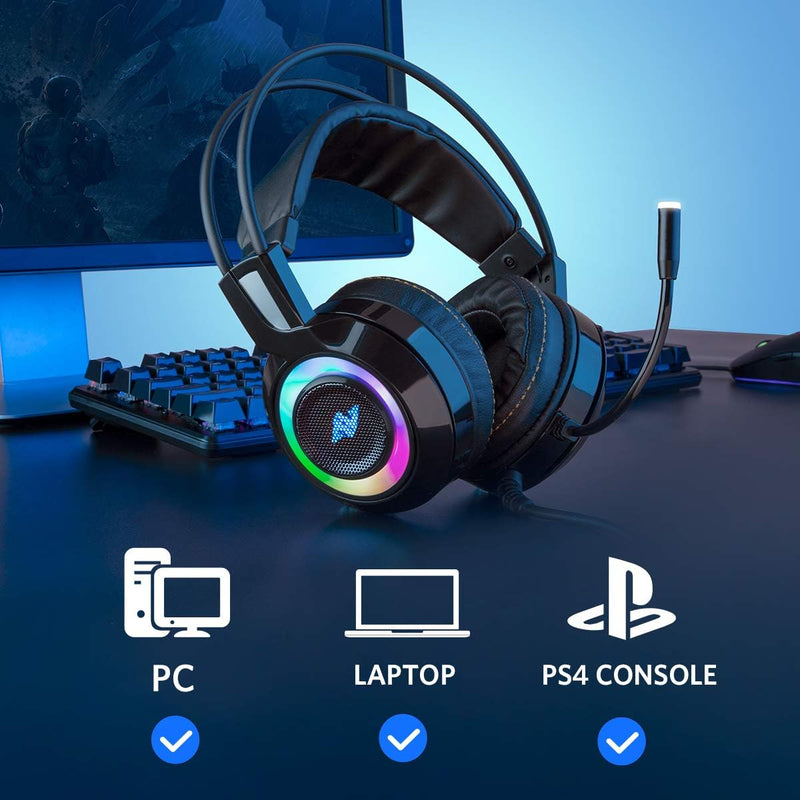 ABKONCORE CH60 Gaming-Headset mit echtem 7.1-Surround-Sound für PC, PS4, Laptop, Bassvibration, Gerä