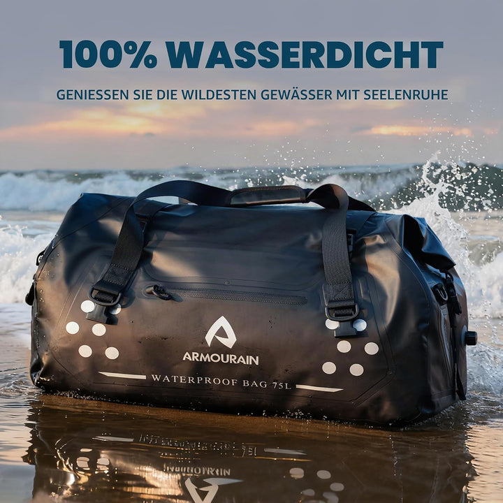 Motorrad-Trockentasche 75 L Grosse wasserdichte Reisetasche, Faltbare Reisetasche, Kofferraum-Sitzta
