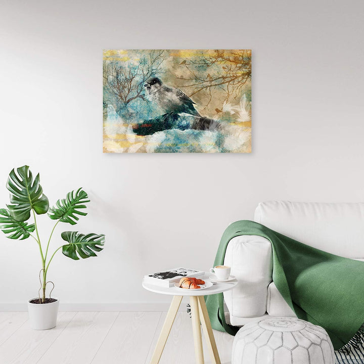 Feeby Wanddeko Vogel Leinwandbild Kunstdruck abstrakt Beige 100x70 cm M14228 100x70 cm, M14228 100x7