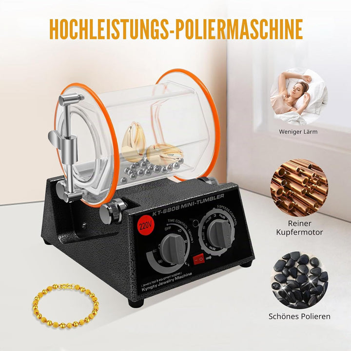 60W Rotary Tumbler Oberflächenpolierer, Poliertrommel Poliermaschine Schmuck Poliergerät Kugelmühle