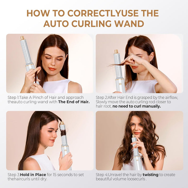 Föhnbürste 5 in 1,Air Styler, 30mm Air Curling, 1000W Haartrockner, 3 Temperatur und Windgeschwindig