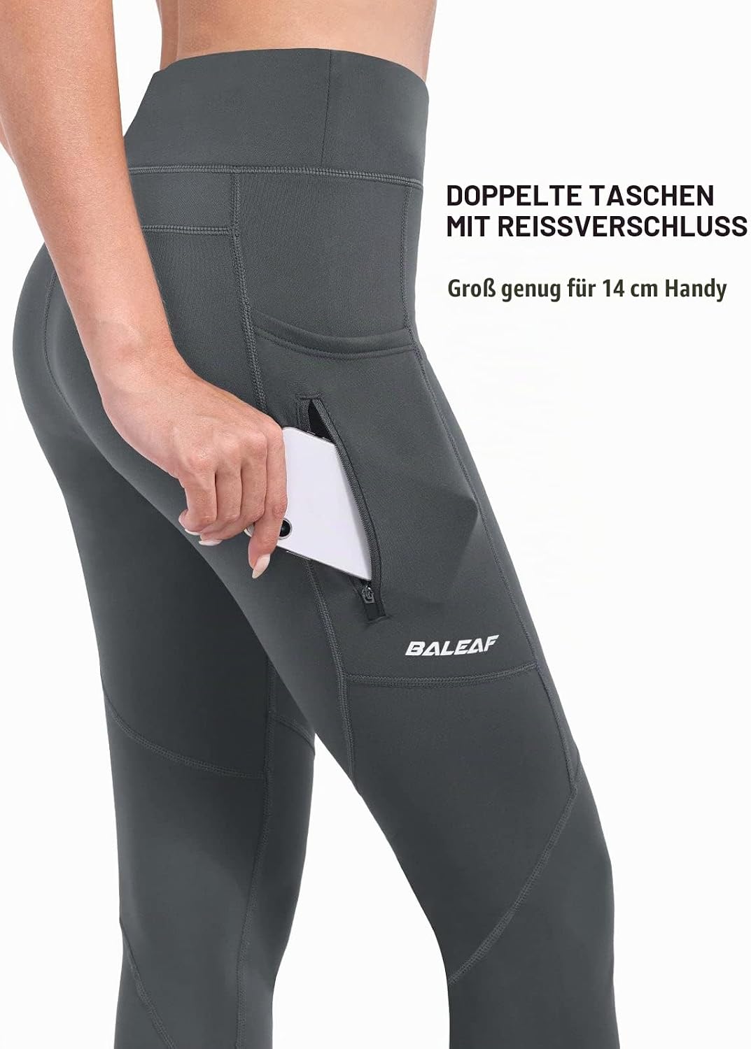 baleaf Thermoleggings Winter Damen Fahrradhose Lang mit Reissverschluss Warm Gefüttert Jogginghose R