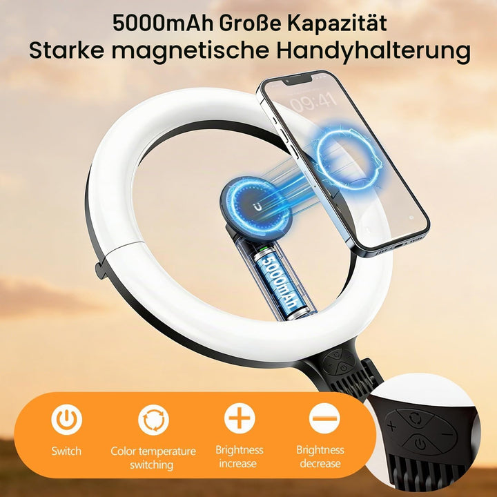 Magnetischen Overhead Stativ Handy mit Ringlicht, 10” LED Stativ für Smartphone mit Ring Light, 5000