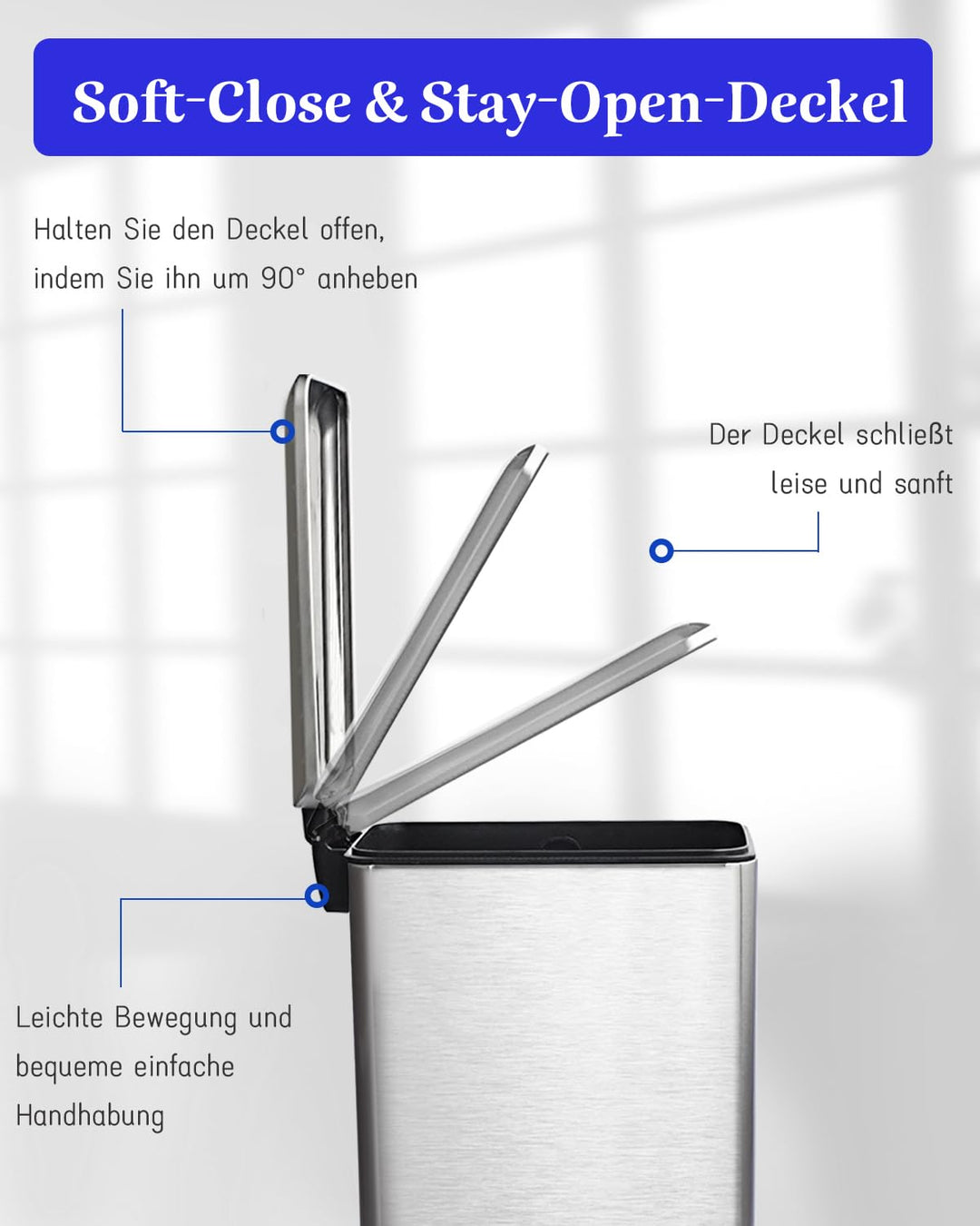 JM.YIPENG 17L Mülleimer Abfalleimer Tretmülleimer mit Deckel und Fusspedal mit Inneneimer, Rechtecki