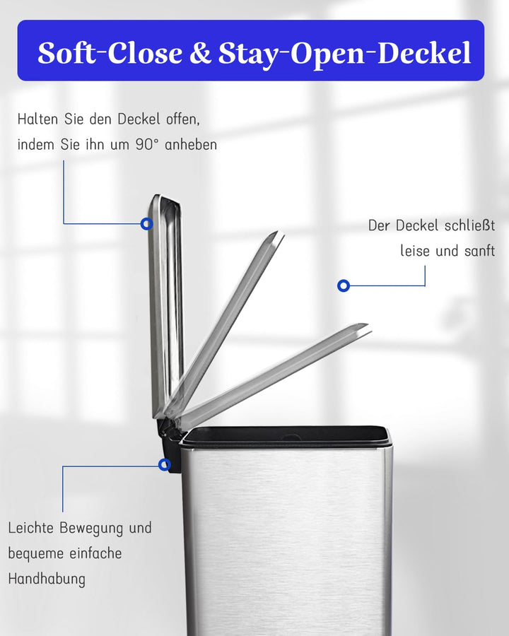 JM.YIPENG 17L Mülleimer Abfalleimer Tretmülleimer mit Deckel und Fusspedal mit Inneneimer, Rechtecki