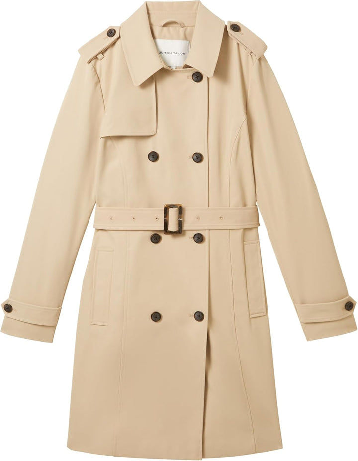 TOM TAILOR Damen Basic Trenchcoat mit Gürtel XXL 11485 - Sandy Beige, XXL 11485 - Sandy Beige