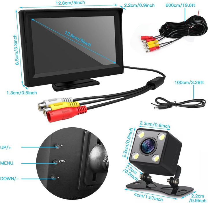 Kairiyard 5 Zoll HD Auto LCD Monitor mit 4LED Nachtsicht Wasserdicht Auto Rückansicht Rückfahrkamera