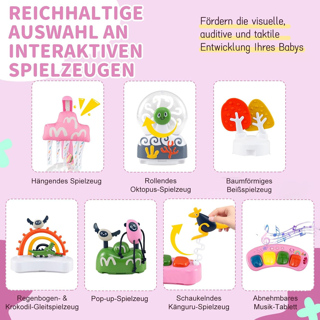 DREAMADE Stationäres Aktivitätscenter, Tierwelt-Jumperoo mit abnehmbarem Fusspolster, 360°-Drehsitz,