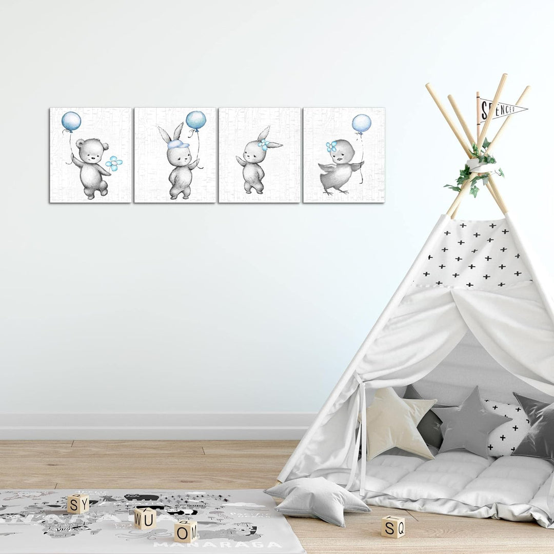 Runa Art Bilder Set 4 Teilig Kinderzimmer Tiere Wandbilder XXL Babyzimmer Spielzimmer 160 x 50 cm Bl