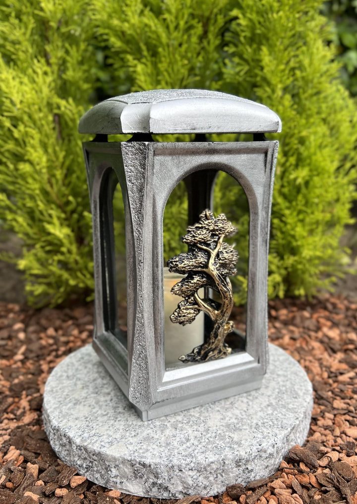 Garden Paradies Handmade Grablaterne Grablampe mit Motiv Grablicht 27 cm H. Grableuchte incl.Kerze