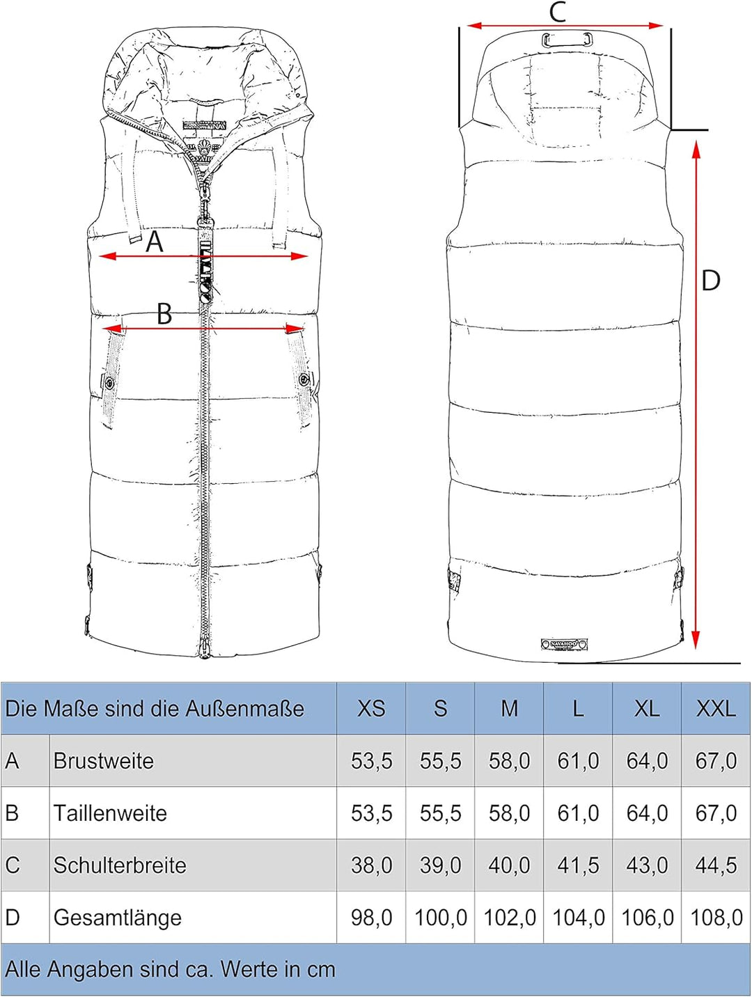 Navahoo Damen ärmellose Lange Outdoorweste warme Winterjacke Schnuffelchen XS-3XL XS Pine Olive, XS