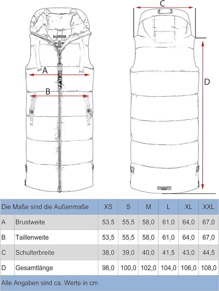 Navahoo Damen ärmellose lange Outdoorweste warme Winterjacke Schnuffelchen XS-3XL XS Pebble Grey, XS