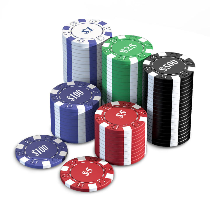 Pokerset, 100 Tragbare Spielchips mit Eisenkern, 11,5g Casino-Qualität, 5 Farben & Spielwerten, für