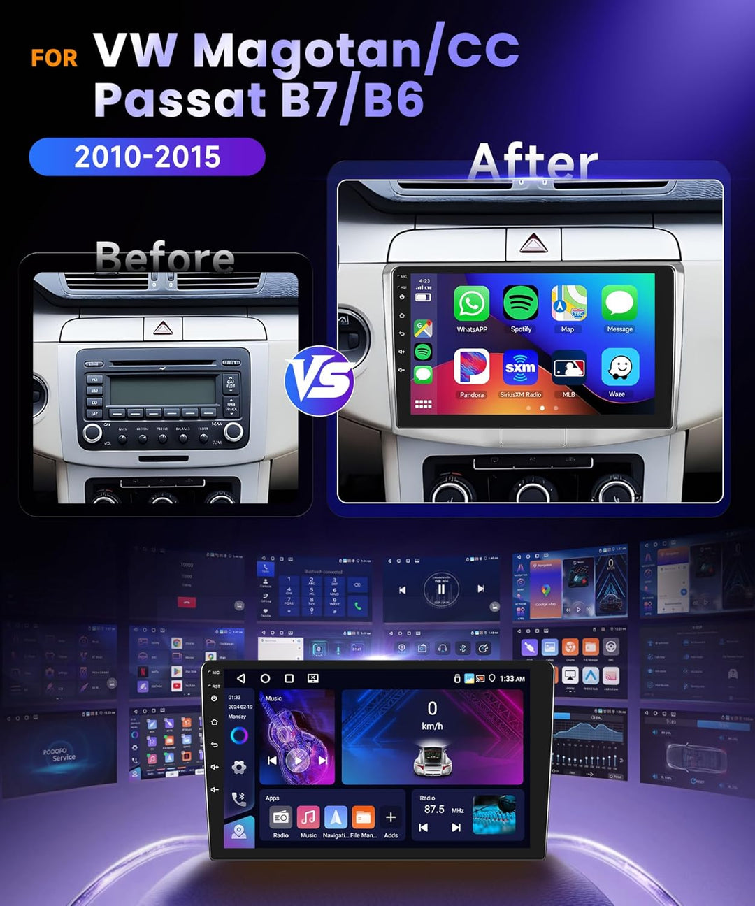 4G 64G VECHTEL 10.1" Bluetooth-Autoradio für VW Magotan/CC Passat B7/B6 2010-2015 Carplay Android Au