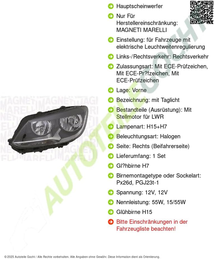 Magneti Marelli 710301268204 Hauptscheinwerfer, Recht