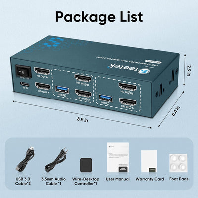 USB3.0 KVM Switch 2 PC 2 Monitore, Steetek 4K@60Hz HDMI 2 PC 2 Monitor Switch, HDMI 2.0, HDCP2.2 KVM