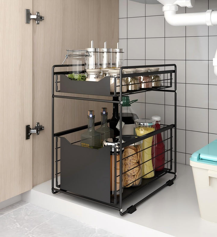 DAWNYIELD 2 Tier Organizer mit Speicher Unter Waschbecken Schiebeschrank Korb herausziehen Snack Org