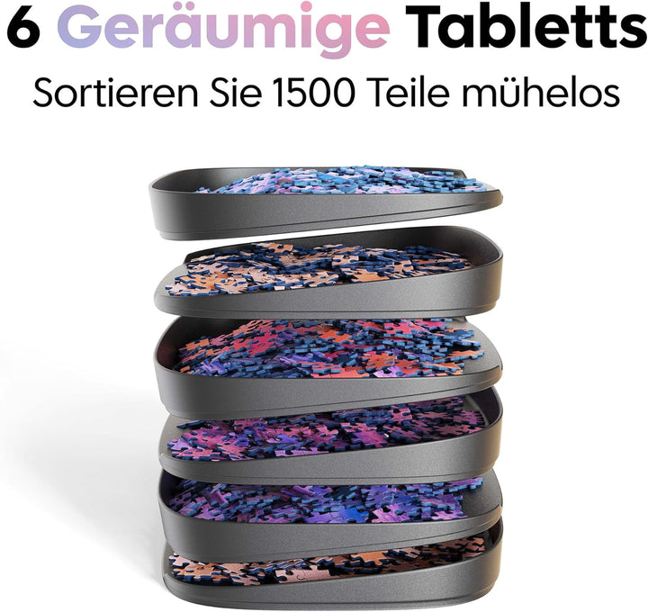 Puzzlup Stapelbare Puzzle Sortierschalen mit Box Anzeige auf Deckel – Set aus 6 Schalen – Bis zu 150