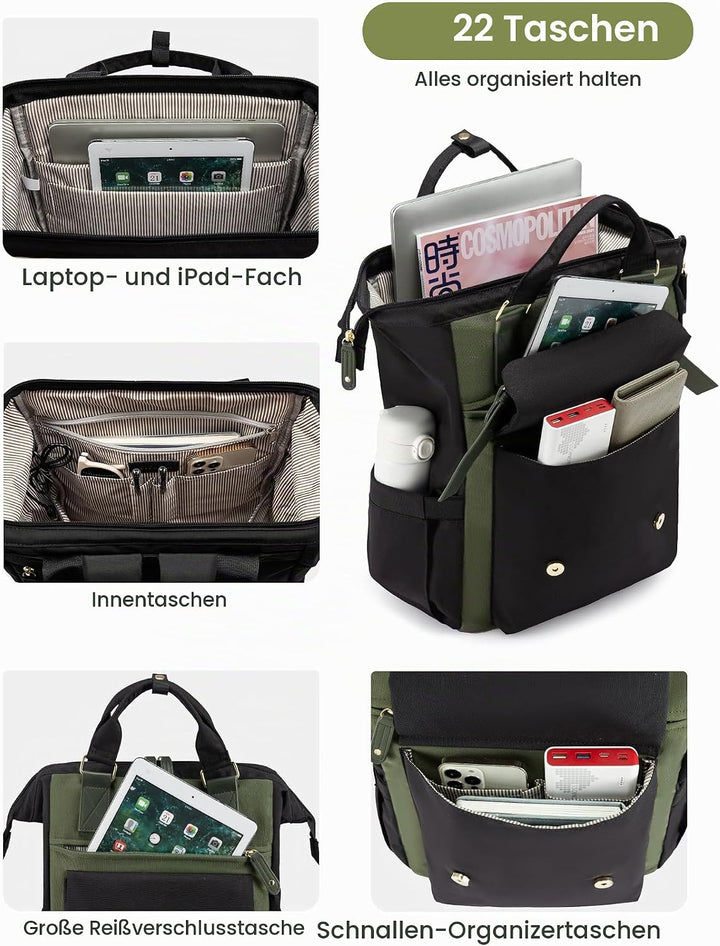LOVEVOOK Rucksack Damen, Gross Laptop Schulrucksack Mädchen Teenager 15,6 Zoll mit Datenkabel-Beutel
