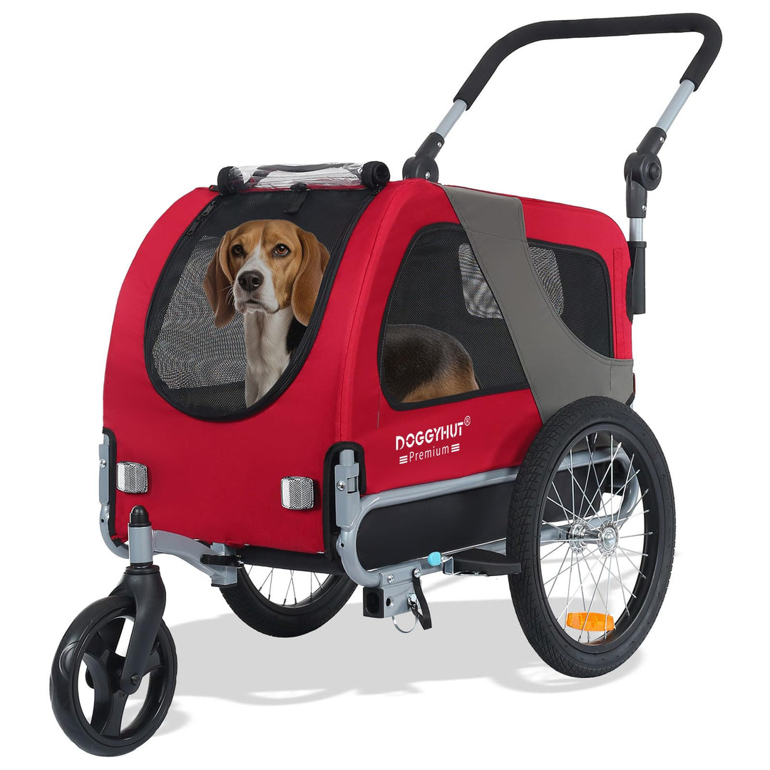 DOGGYHUT® Premium MEDIUM Hundefahrradanhänger & Jogger 2in1 Fahrradanhänger 80104 (Rot)