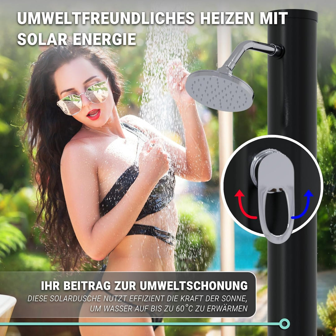 HAGO Solardusche | 20L | rund | Schwarz | Pooldusche | Campingdusche | Gartendusche | Outdoor Fussdu