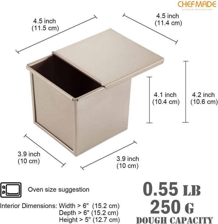 CHEFMADE Pullman Loaf Pan mit Lip, 0,55 Lb Teig Kapazität Nicht-stick Rechteck Flache Toast Box für