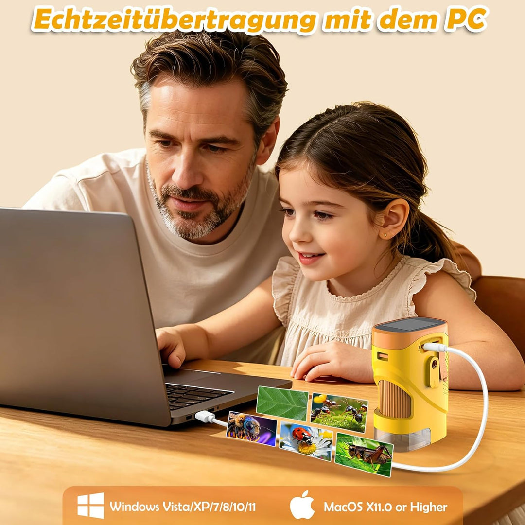 Nauotk Digitales Mikroskop für Kinder [1000-fache Vergrösserung] Tragbares Taschenmikroskop Spielzeu