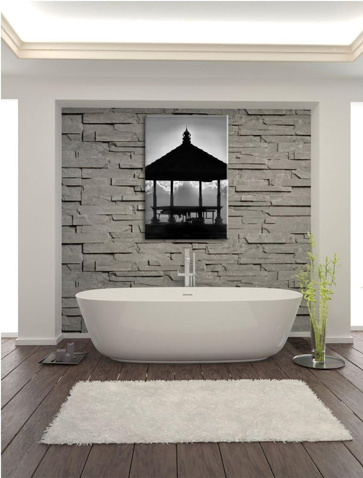 Pixxprint Pagode in Bali im Sonnenuntergang / 100x70cm Leinwandbild bespannt auf Holzrahmen/Wandbild